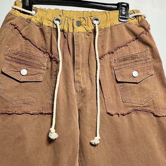 POL Women's Pants Sz S Rust/ Gold Patches Grommet Detail Boho Unique Baggy - Picture 2 of 13